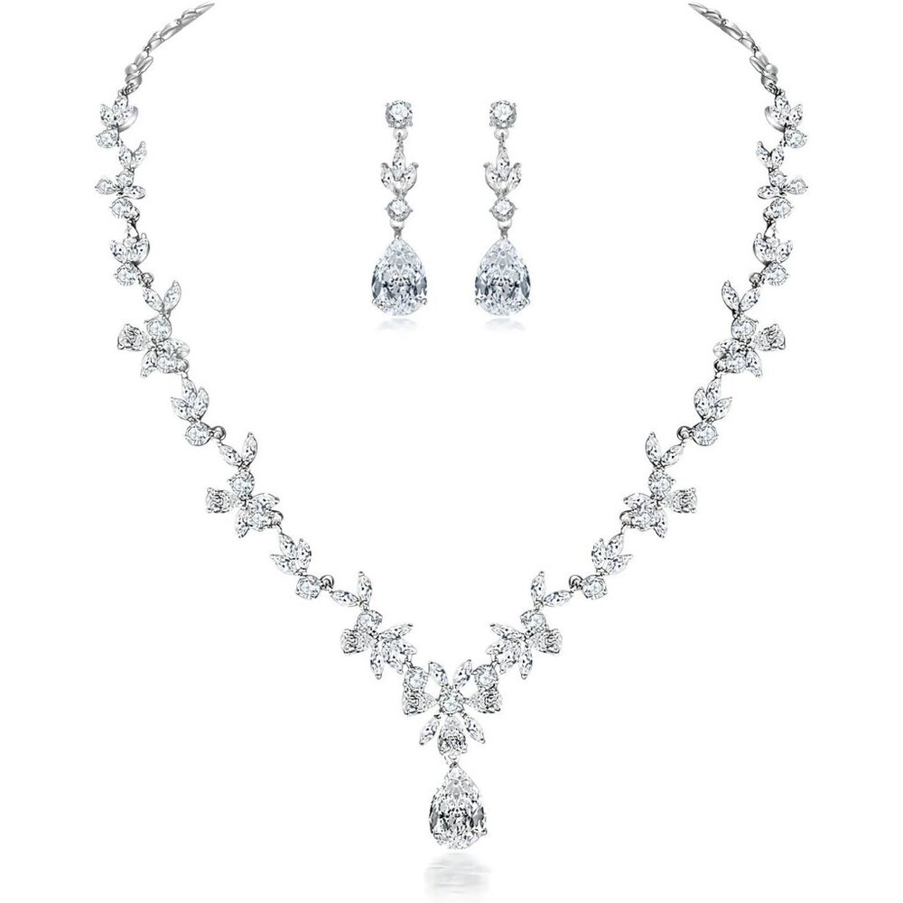White Gold Plated Set With White AAA Cubic Zirconia Allergy Free Wedding Party